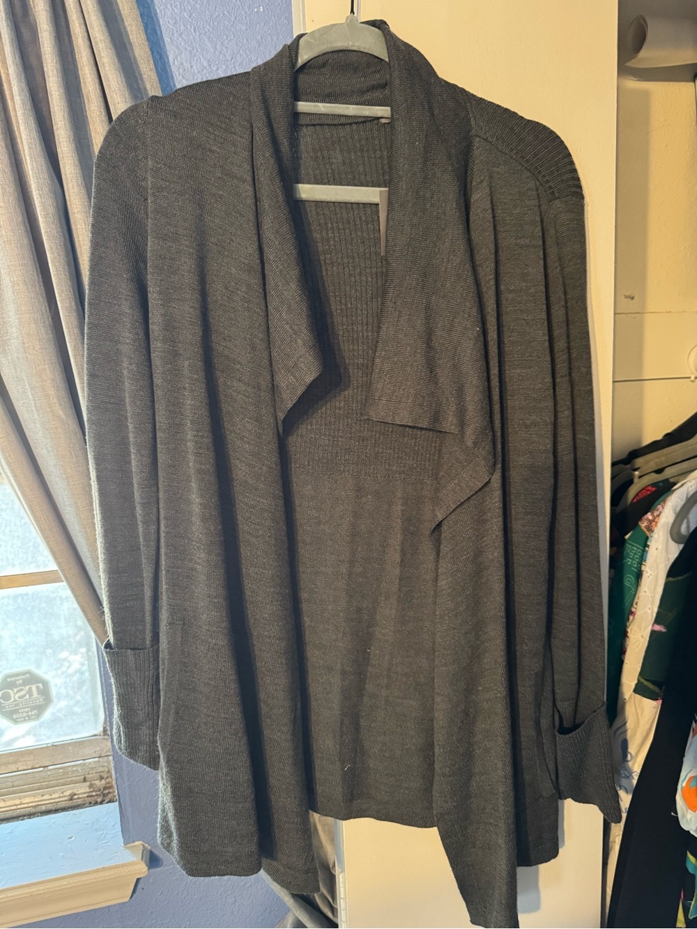 Eddie Bauer Charcoal Open-Front Women's Drape Cardigan